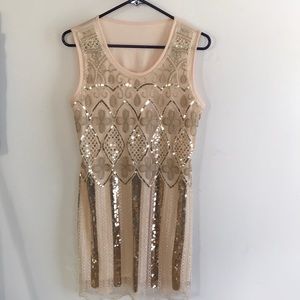 Champagne beaded dress in Medium
